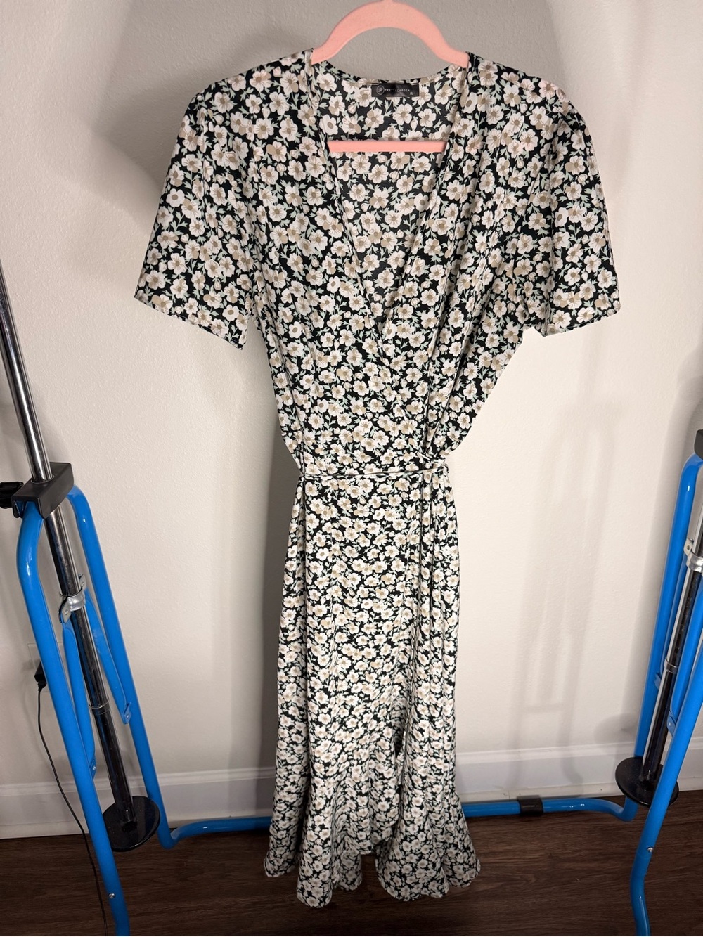 Floral Wrap Maxi Dress in Black and Cream Daisy Print